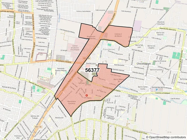 Mapa del código postal 56377, Chicoloapan, México