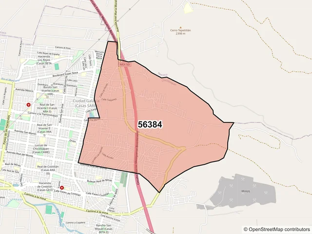 Mapa del código postal 56384, Chicoloapan, México