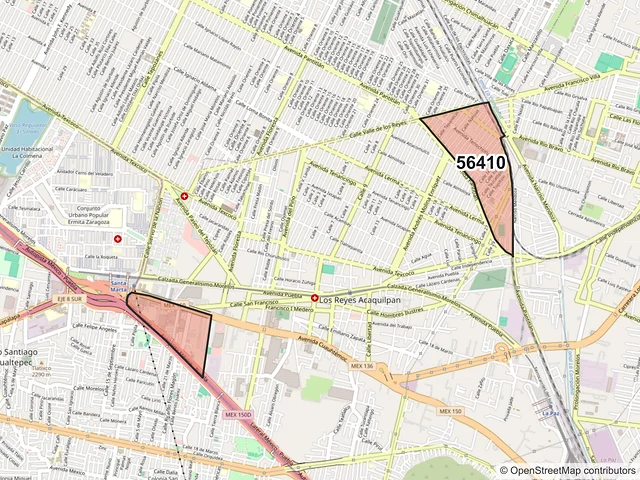 Mapa del código postal 56410, La Paz, México