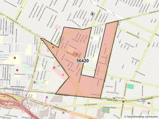 Mapa del código postal 56420, La Paz, México