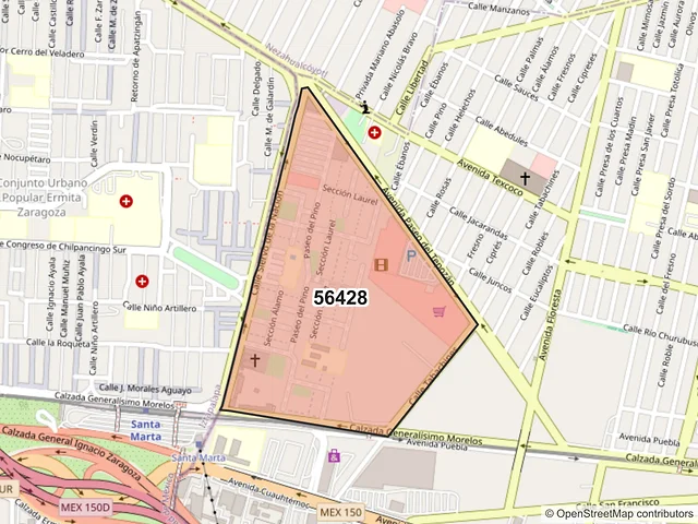 Mapa del código postal 56428, La Paz, México