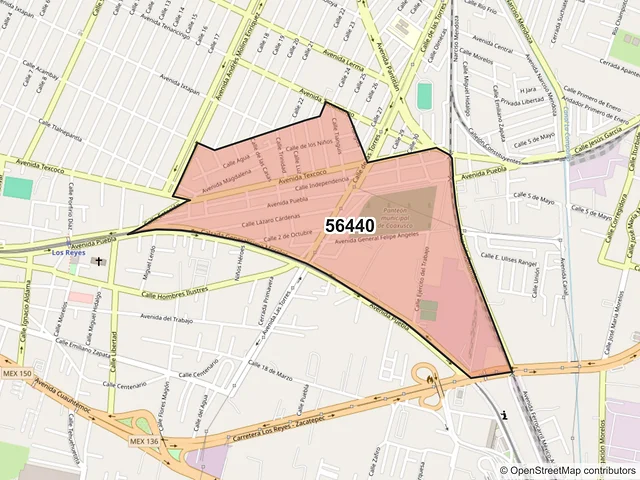Mapa del código postal 56440, La Paz, México