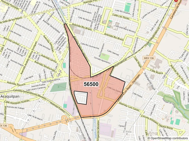Mapa del código postal 56500, La Paz, México