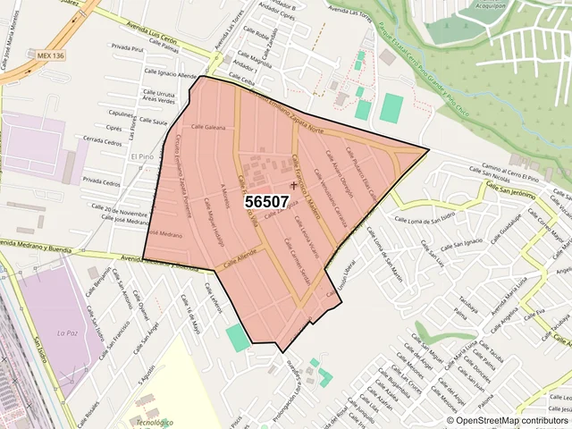 Mapa del código postal 56507, La Paz, México