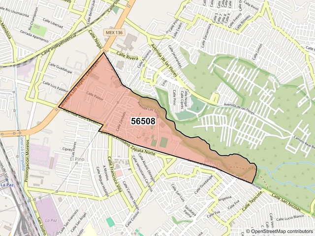 Mapa del código postal 56508, La Paz, México
