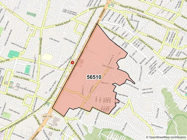 Mapa del código postal 56510, La Paz, México