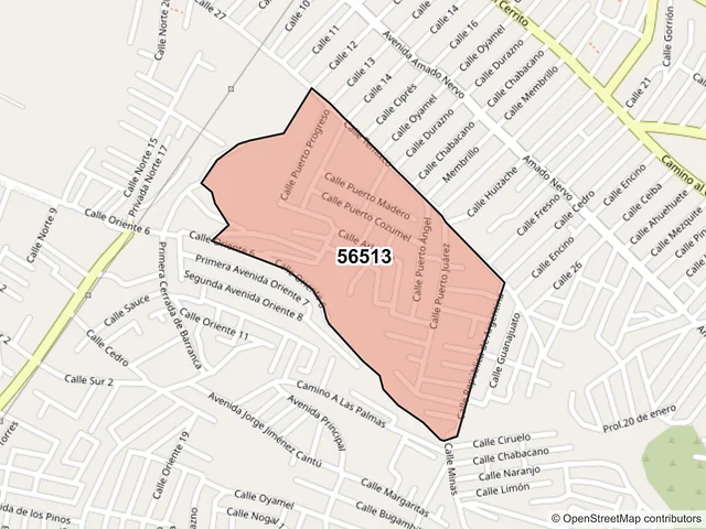 Mapa del código postal 56513, La Paz, México