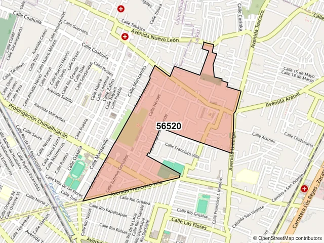 Mapa del código postal 56520, La Paz, México