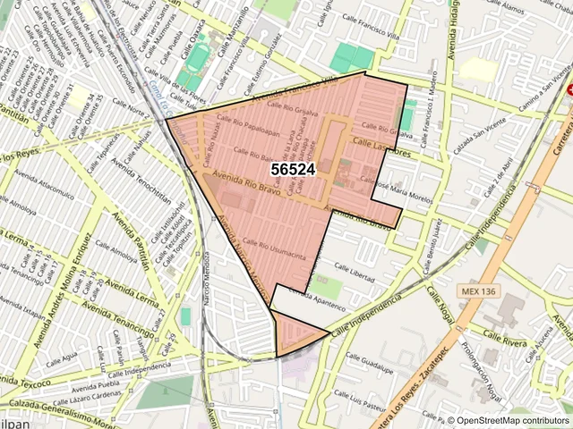 Mapa del código postal 56524, La Paz, México