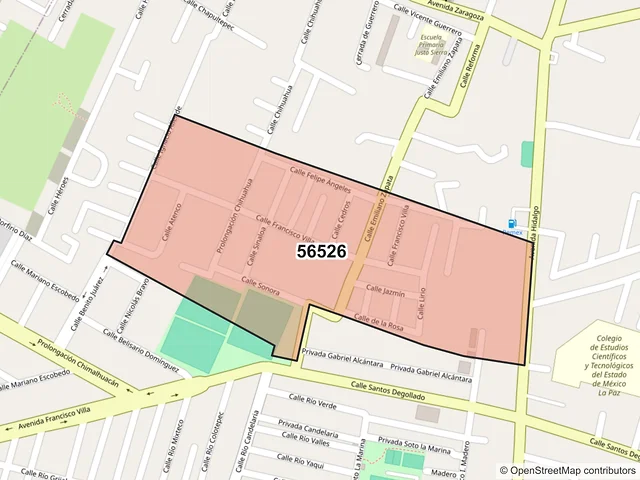 Mapa del código postal 56526, La Paz, México