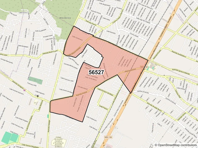 Mapa del código postal 56527, La Paz, México