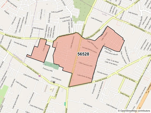 Mapa del código postal 56528, La Paz, México
