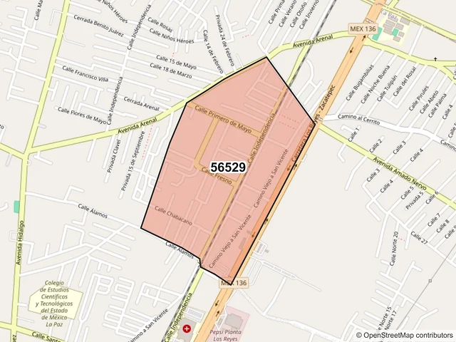Mapa del código postal 56529, La Paz, México