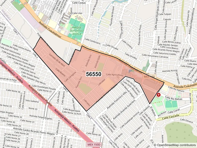 Mapa del código postal 56550, Ixtapaluca, México