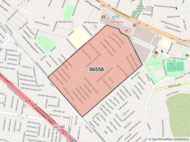Mapa del código postal 56558, Ixtapaluca, México