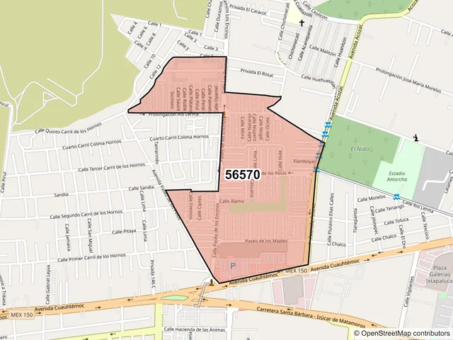 Mapa del código postal 56570, Ixtapaluca, México