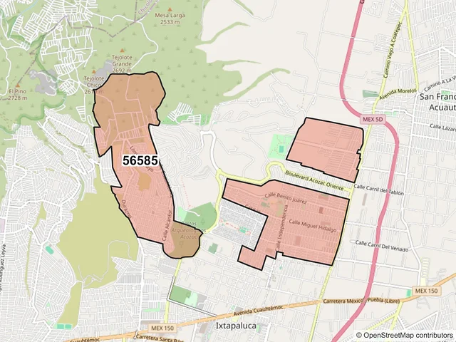 Mapa del código postal 56585, Ixtapaluca, México