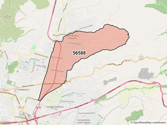 Mapa del código postal 56588, Ixtapaluca, México
