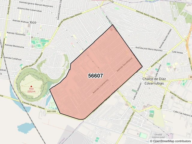 Mapa del código postal 56607, Chalco, México
