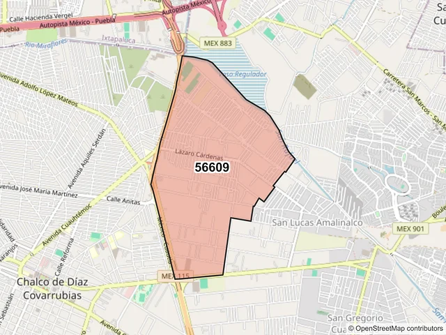 Mapa del código postal 56609, Chalco, México