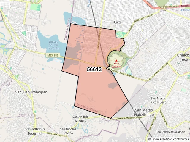 Mapa del código postal 56613, Valle de Chalco Solidaridad, México
