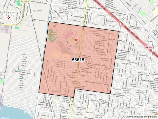 Mapa del código postal 56615, Valle de Chalco Solidaridad, México