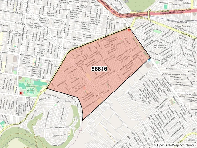 Mapa del código postal 56616, Valle de Chalco Solidaridad, México