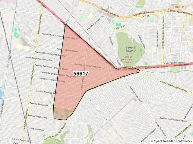 Mapa del código postal 56617, Valle de Chalco Solidaridad, México
