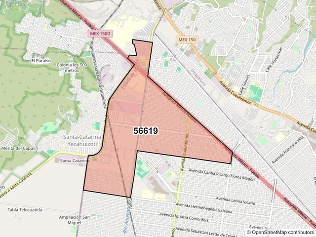 Mapa del código postal 56619, Valle de Chalco Solidaridad, México