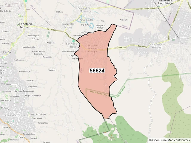 Mapa del código postal 56624, Chalco, México