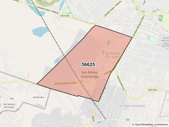 Mapa del código postal 56625, Chalco, México