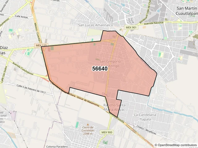 Mapa del código postal 56640, Chalco, México