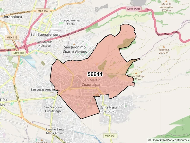 Mapa del código postal 56644, Chalco, México