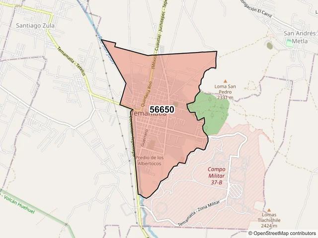Mapa del código postal 56650, Temamatla, México
