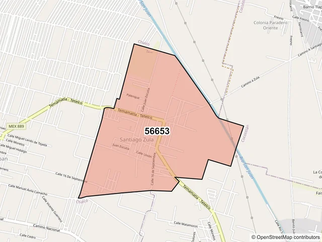 Mapa del código postal 56653, Temamatla, México