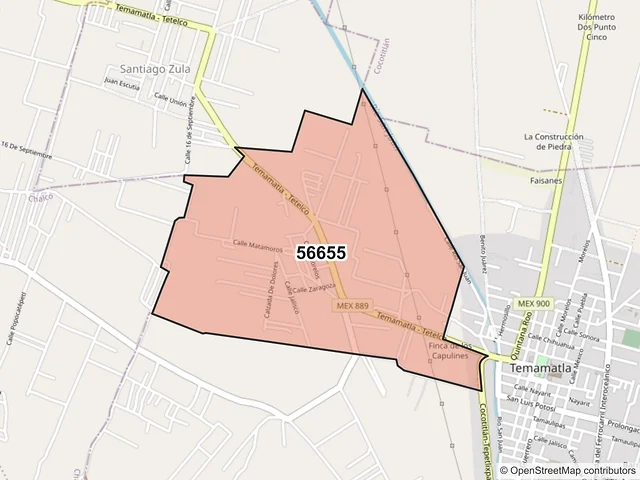 Mapa del código postal 56655, Temamatla, México