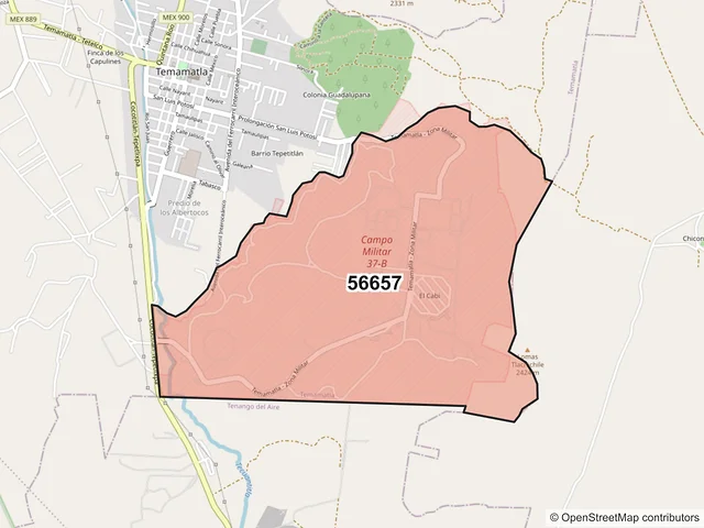 Mapa del código postal 56657, Temamatla, México