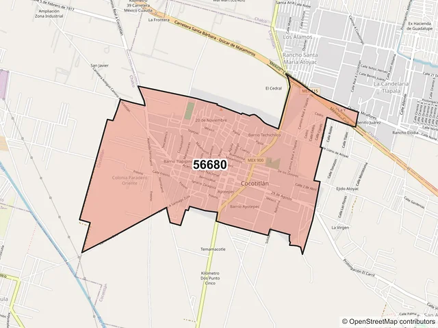 Mapa del código postal 56680, Cocotitlán, México