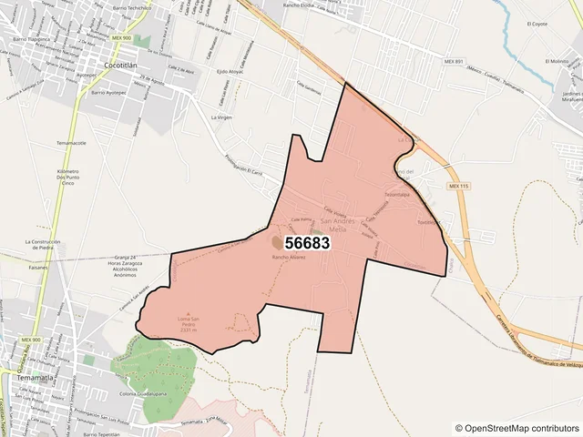 Mapa del código postal 56683, Cocotitlán, México