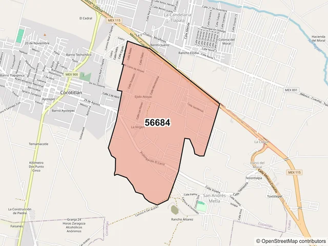 Mapa del código postal 56684, Cocotitlán, México