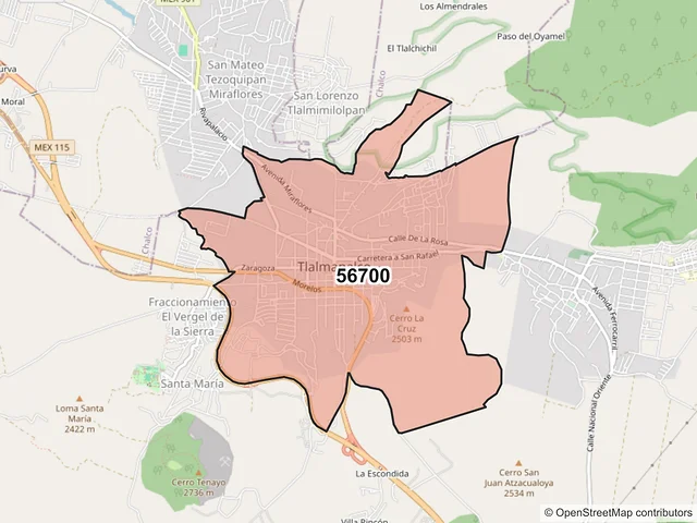 Mapa del código postal 56700, Tlalmanalco, México