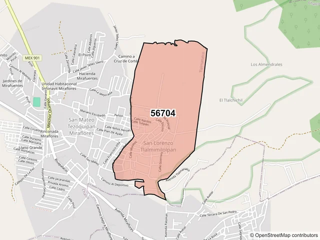Mapa del código postal 56704, Tlalmanalco, México