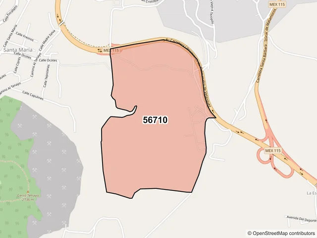 Mapa del código postal 56710, Tlalmanalco, México