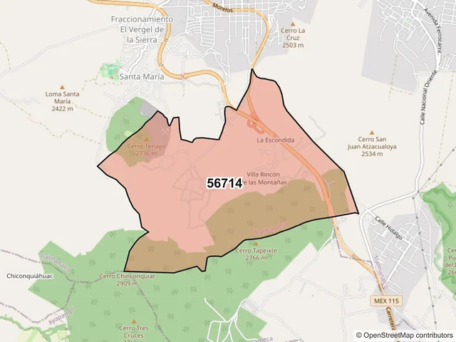 Mapa del código postal 56714, Tlalmanalco, México