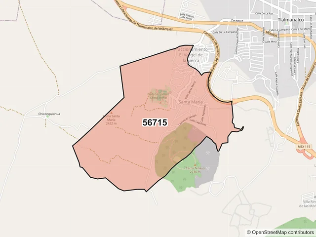 Mapa del código postal 56715, Tlalmanalco, México