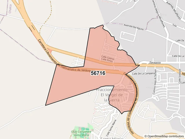 Mapa del código postal 56716, Tlalmanalco, México