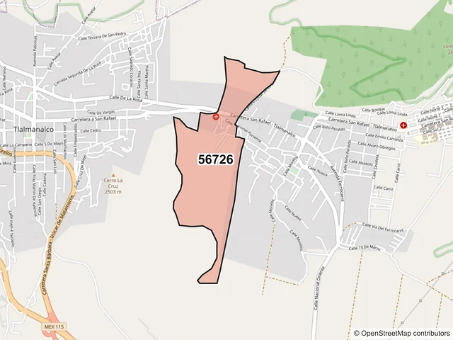 Mapa del código postal 56726, Tlalmanalco, México