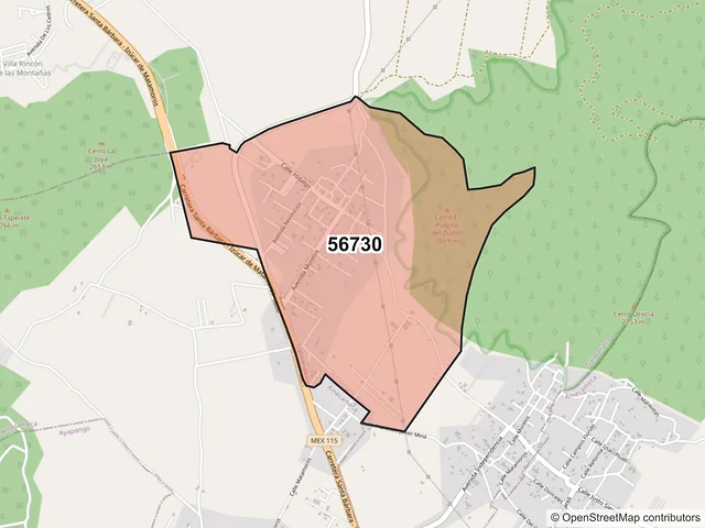 Mapa del código postal 56730, Tlalmanalco, México