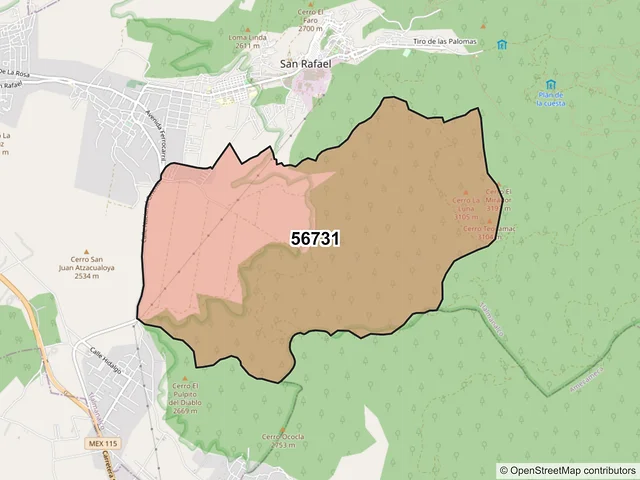 Mapa del código postal 56731, Tlalmanalco, México