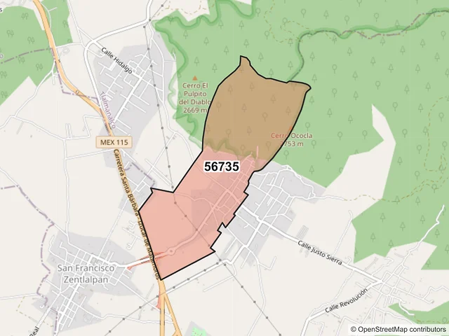 Mapa del código postal 56735, Tlalmanalco, México
